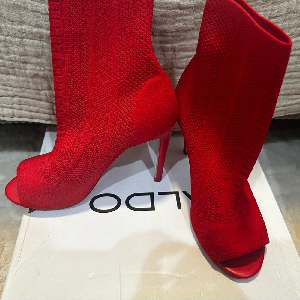 Aldo Red Heeled Peep-Toe Boots